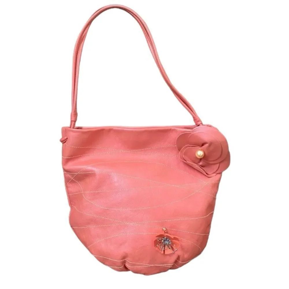 Furla pink leather 3D  flower decor shoulders bag